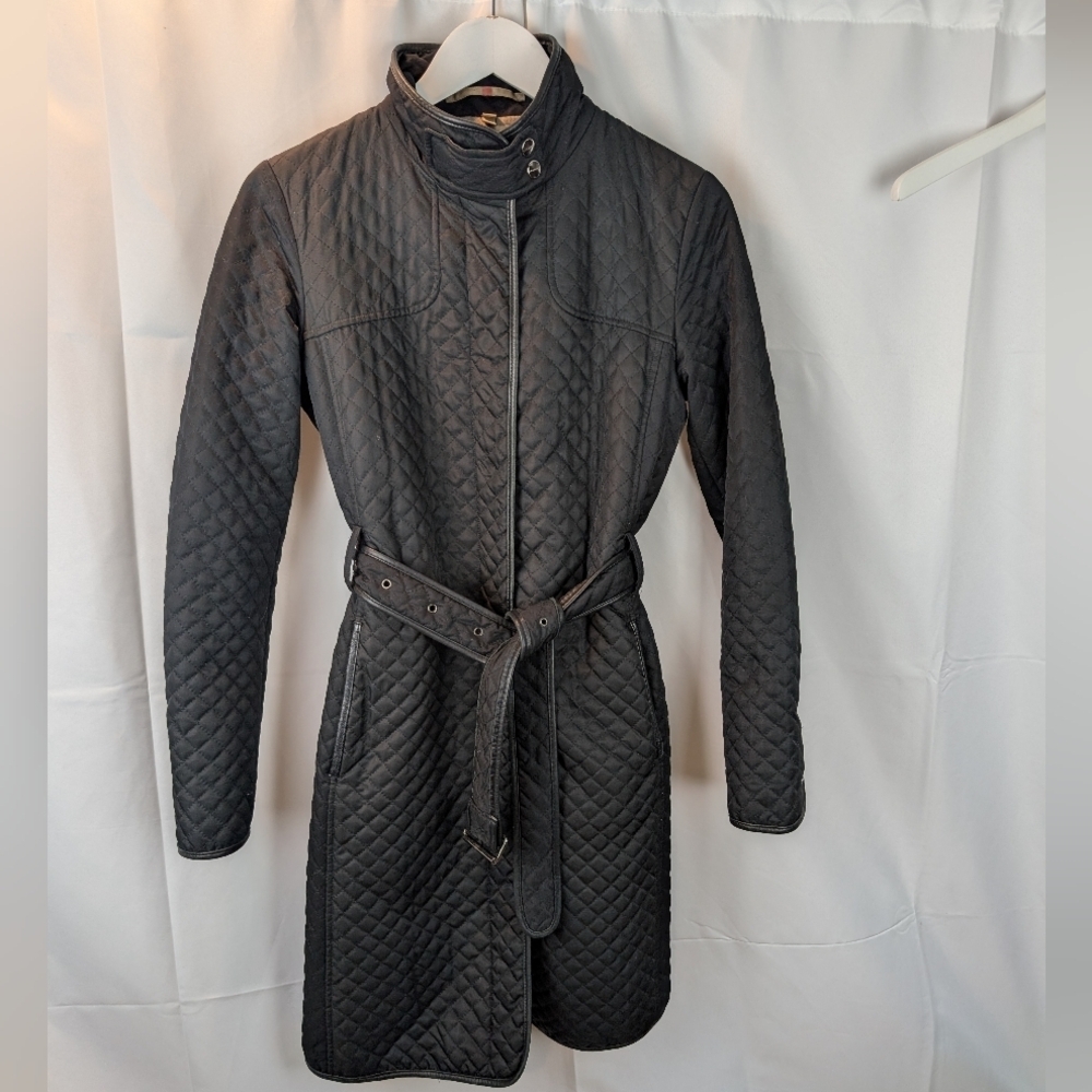Burberry Quilted Black Belted Women's Coat size S in VGUC
